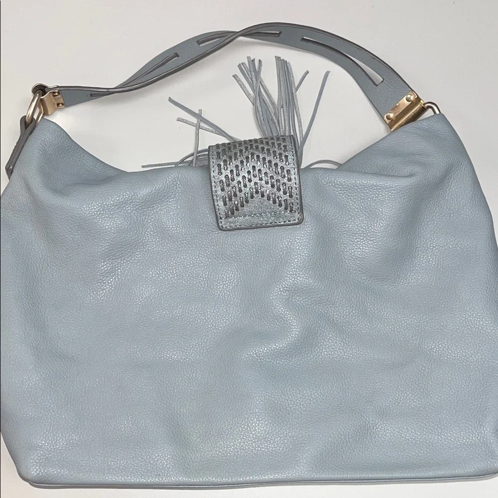 Foley + Corinna Baby Blue / Gray Faux Leather Shoulder Bag